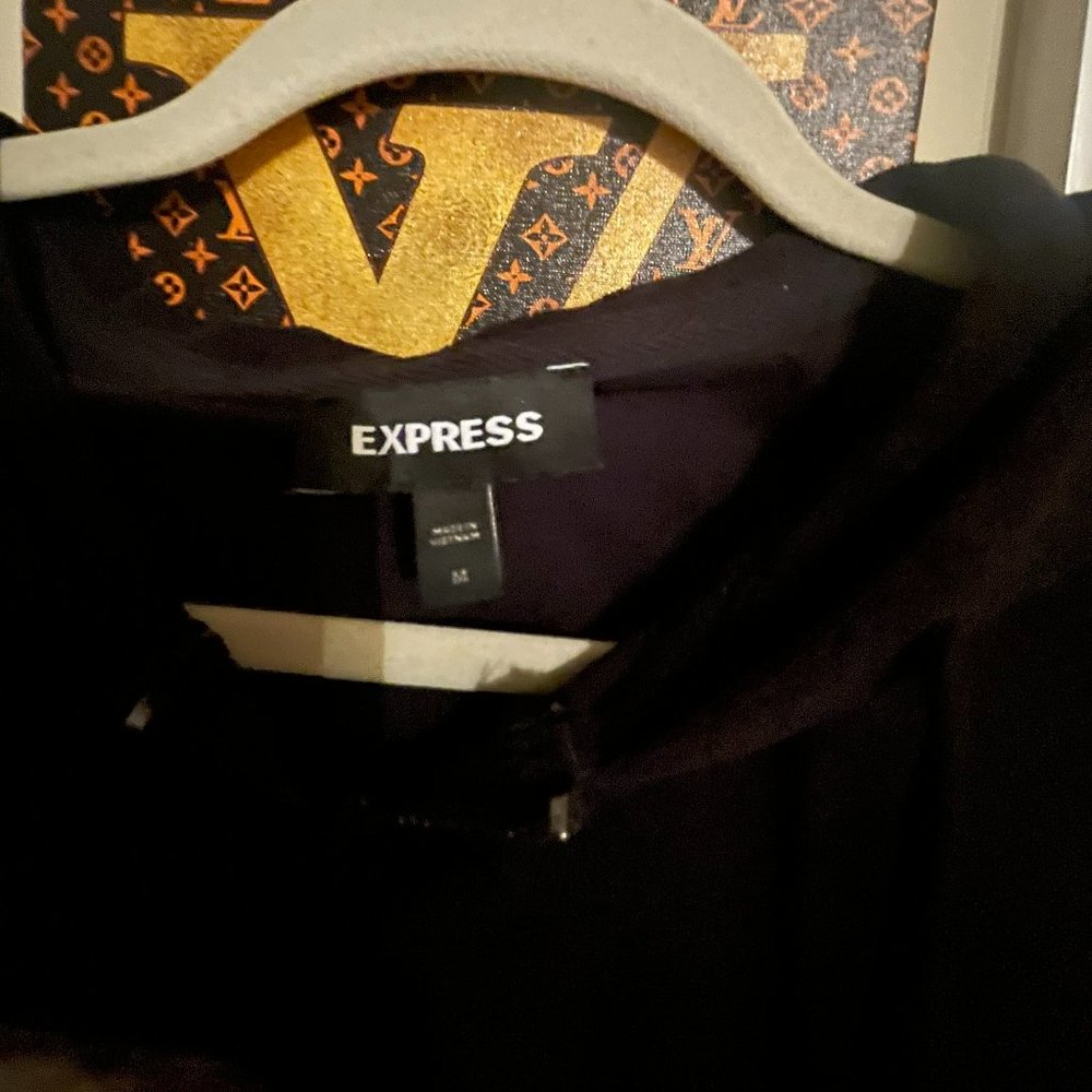 Express Men's Black Solid Terry Full Zip Hoodie S… - image 3